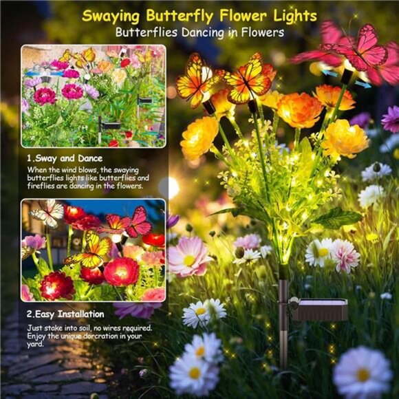 3 Pack Swaying Solar Lights with 9 Butterflies & 21 Blooming Flowers - Picture 4 of 7